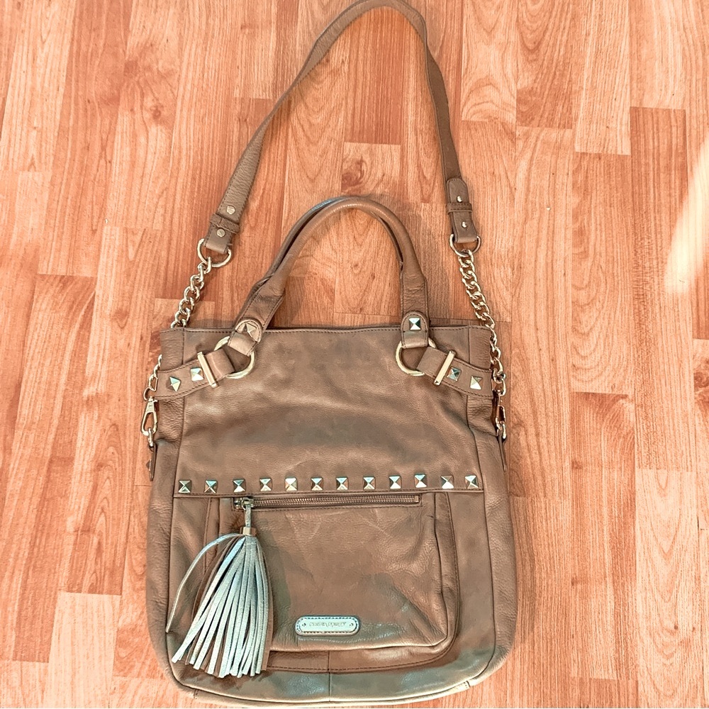 Cynthia Rowley Soft Tan Leather Crossbody Shoulder Purse Handbag Boho Studded